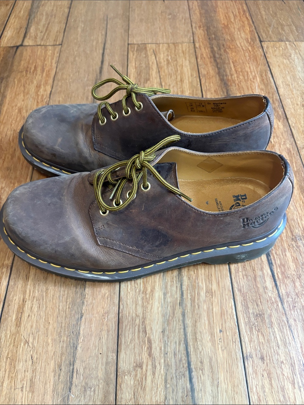 DR MARTENS 1561 Brown Leather 4-eye Gibson Oxford Lace Up - Picture 5 of 11